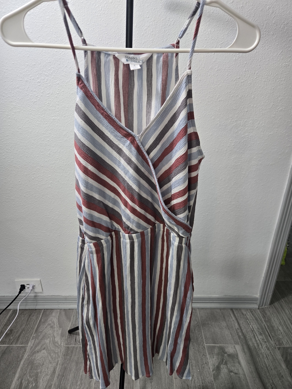 Market & Spruce Striped Wrap Midi Dress in Red, Blue, Cream